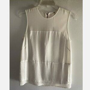 J Brand NWT Crew Neck Satin Trim Sleeveless Shell Top Blouse Ivory Size XS